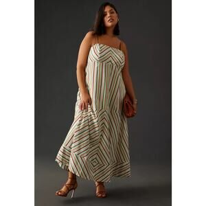 Maeve Square Neck Striped Midi Dress Ivory Multicolor Size 20W Beach Resort